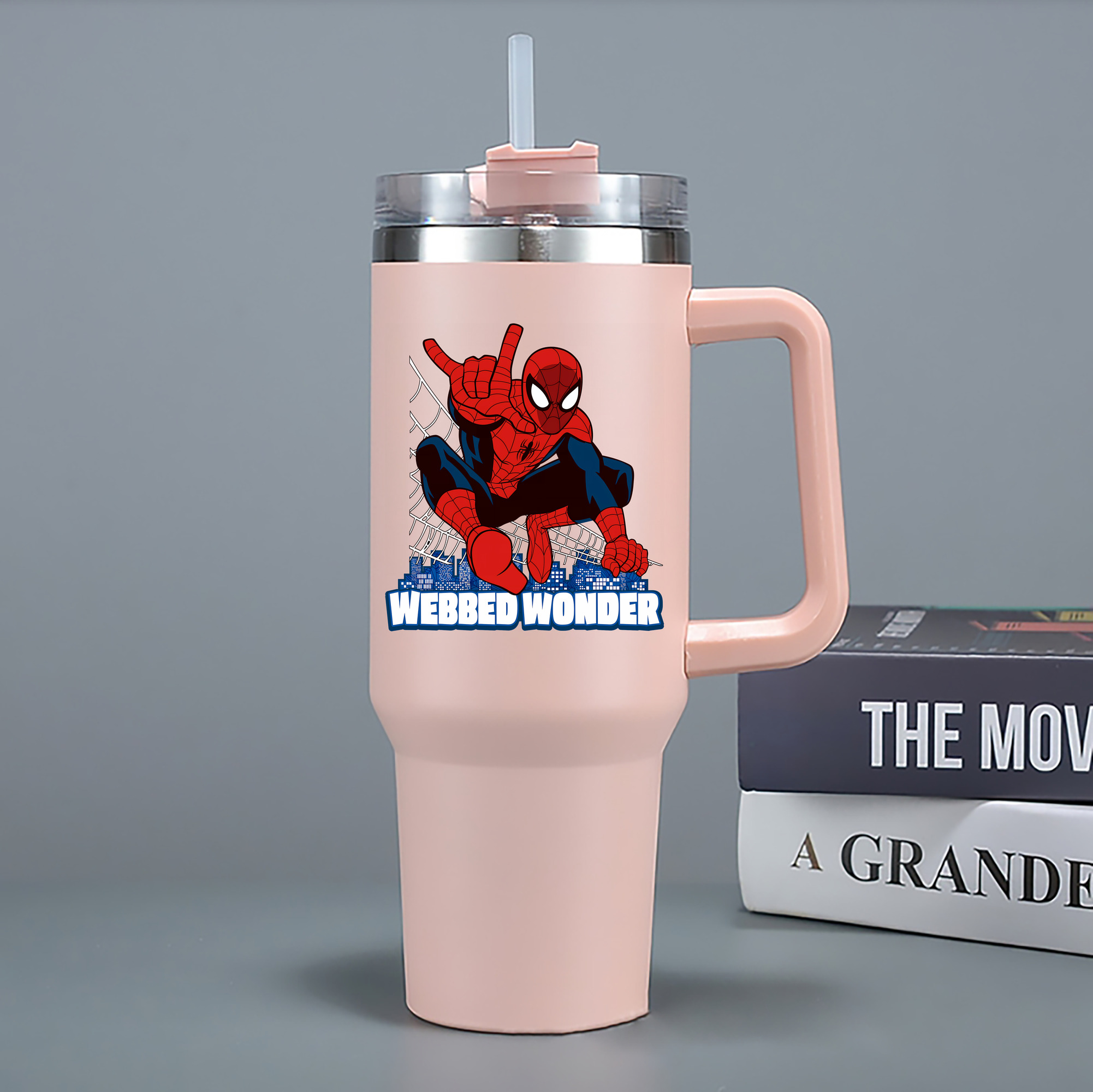 （画像用） Spider Man スパイダーマン 1200mL車用タンブラー - クリスタルステッカー（プラスチックストロー付き）